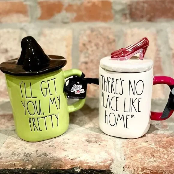 Rae Dunn Disney Wizard of Oz Mug Set Dorthy Mug Has Red Iridescent Heels Topper - Picture 7 of 8